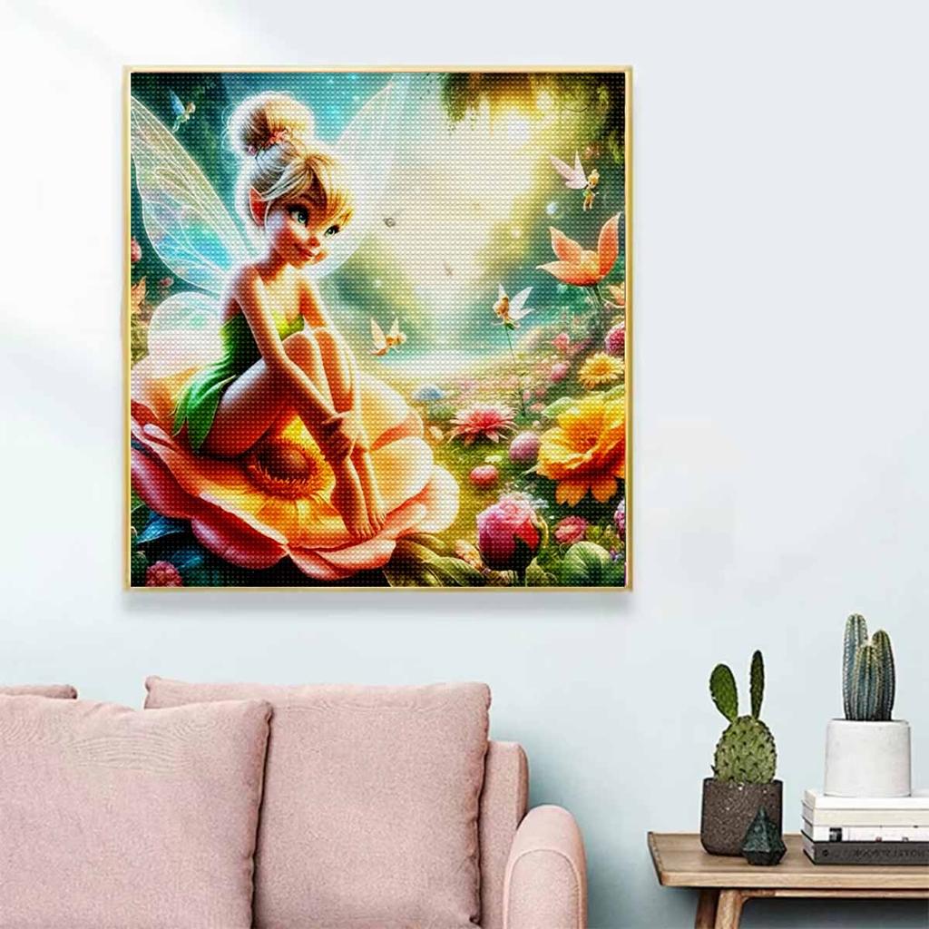 5D DIY Diamond Painting Decorative Flower Fairy Flowers Looks Back Full Round Drill Scenery Diamond Embroidery Cross Stitch Kits Home Decor Gift
