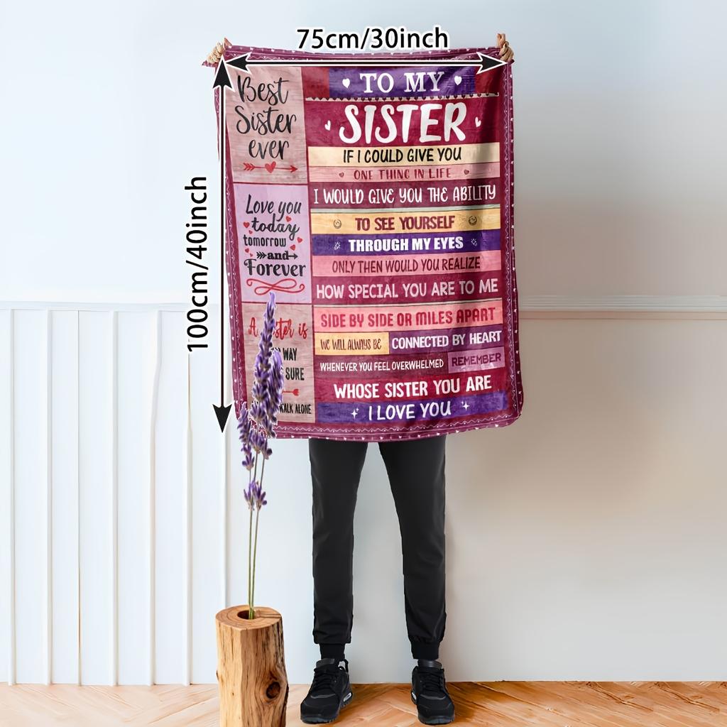 1pc Red Flannel Blanket To My Sister Printed for Home Bedroom Decoration Warm Soft Comfertable Office Blanket for Sofa Chair