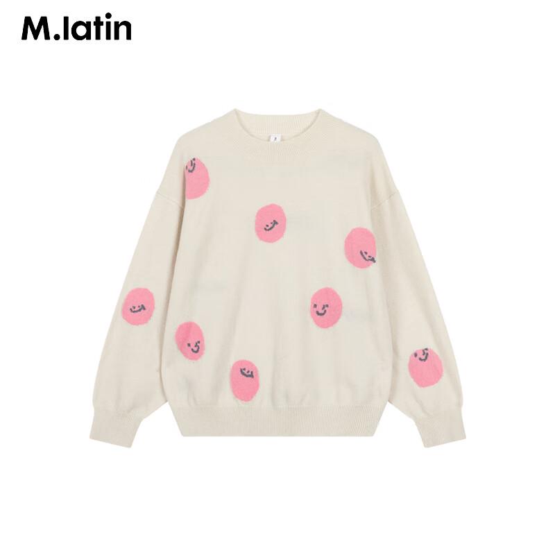 M.Latin Girls' Smile Jacquard Half-High Collar Wool Cashmere Sweater