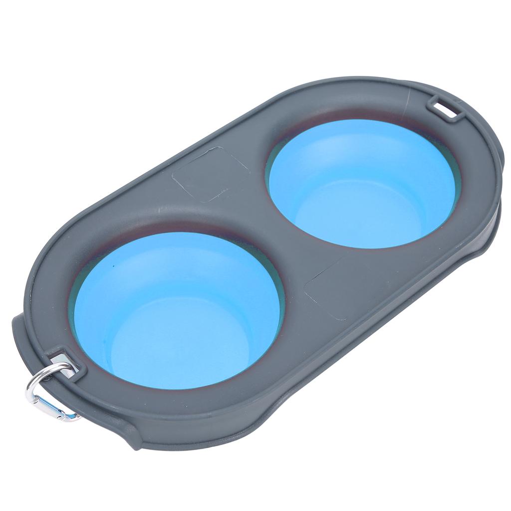 Pet Folding Bowl Portable Water and Food Feeding Dog Bowl Cat Folding Double BowlBlue