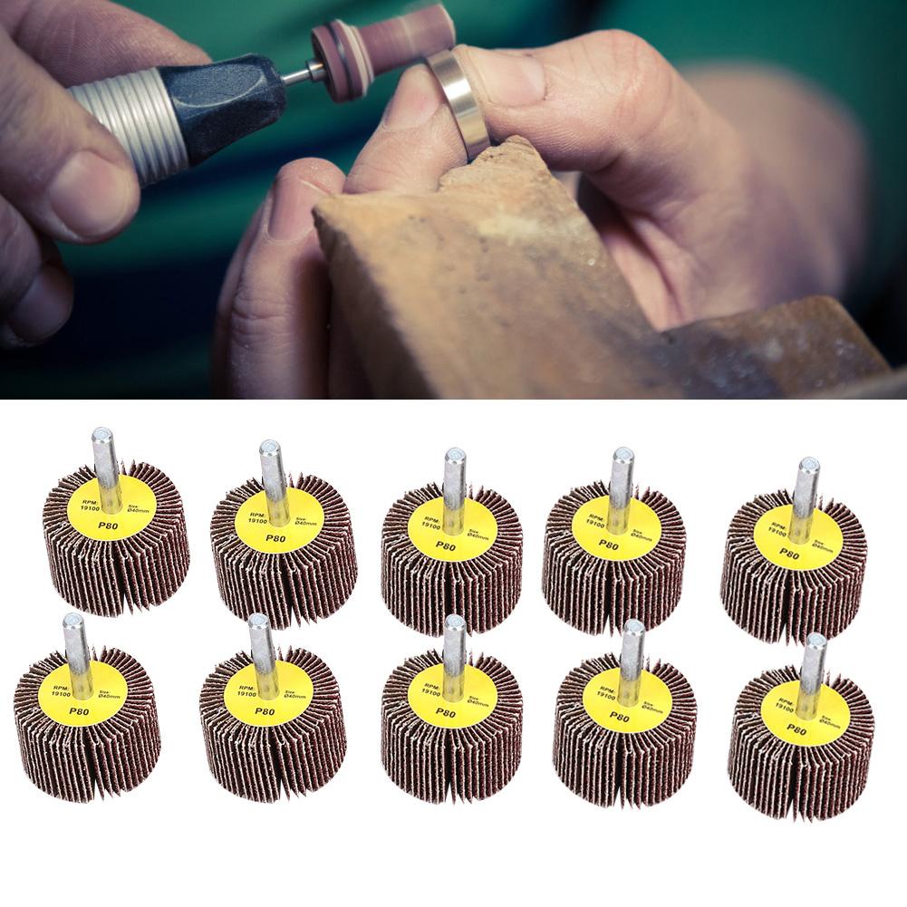 10 stücke Schleifen Polieren Rad Schleifen Schleifpapier Klappe Rad Disc mit 6mm Schaft 40x25x6mm