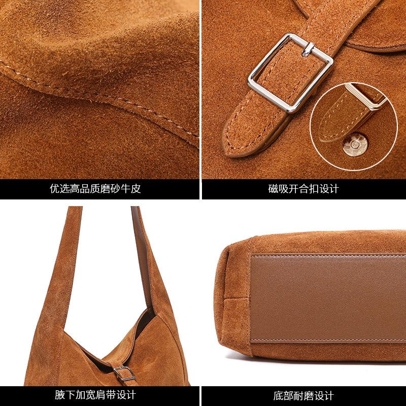 Winter Warm Faux Fur Lined Leather Tote Bag - Frosted Cowhide Underarm Hobo Bag, Retro Fashi Women's Shoulder Handbag