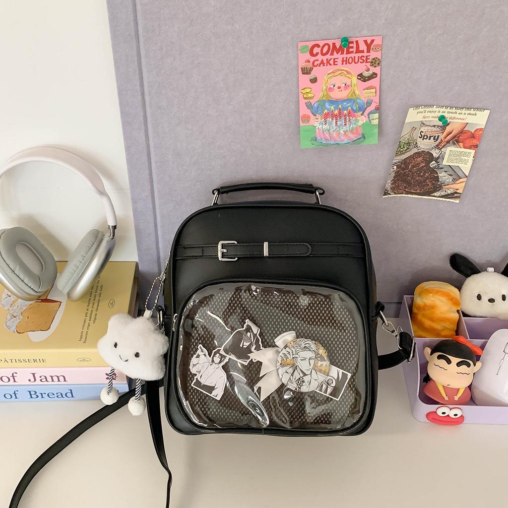 Large capacity sweet dopamine small backpack transparent bar bag two-dimensional student crossbody backpack contrasting colors