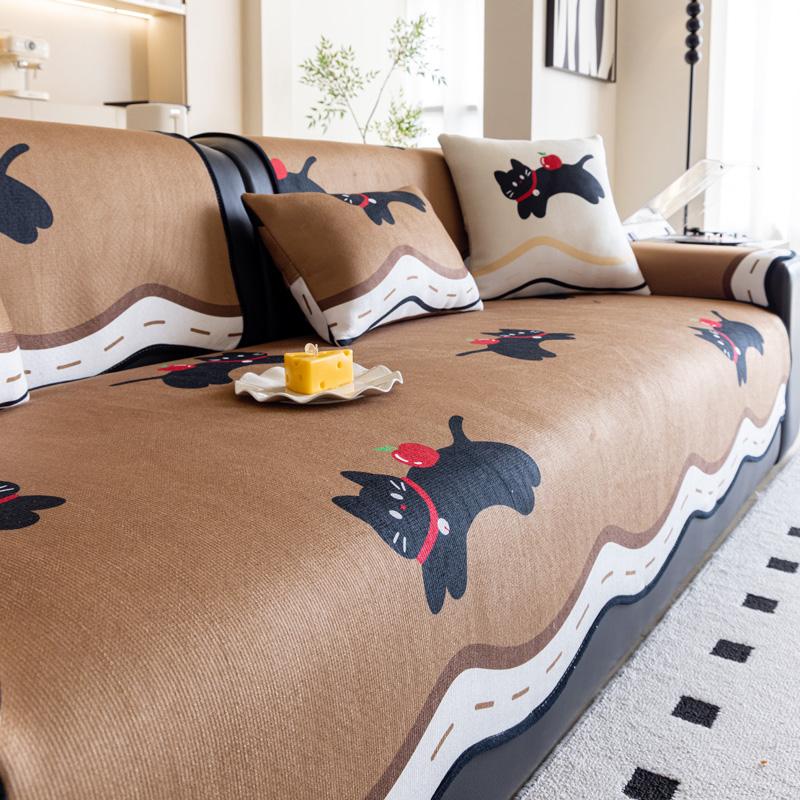 

Подушка для дивана с волнистым краем и мультяшным котом, высококачественный универсальный чехол для дивана из шенилла на все сезоны, набивной, с неровным рисунком, нескользящее полотенце для дивана, подушка 70x150cm коричневый