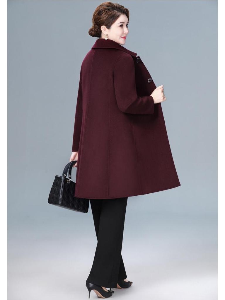 Mid-Length Double-Faced Cashmere Coat for Middle-Aged and Elderly Women - Autumn/Winter High-End Slim Wool Jacket