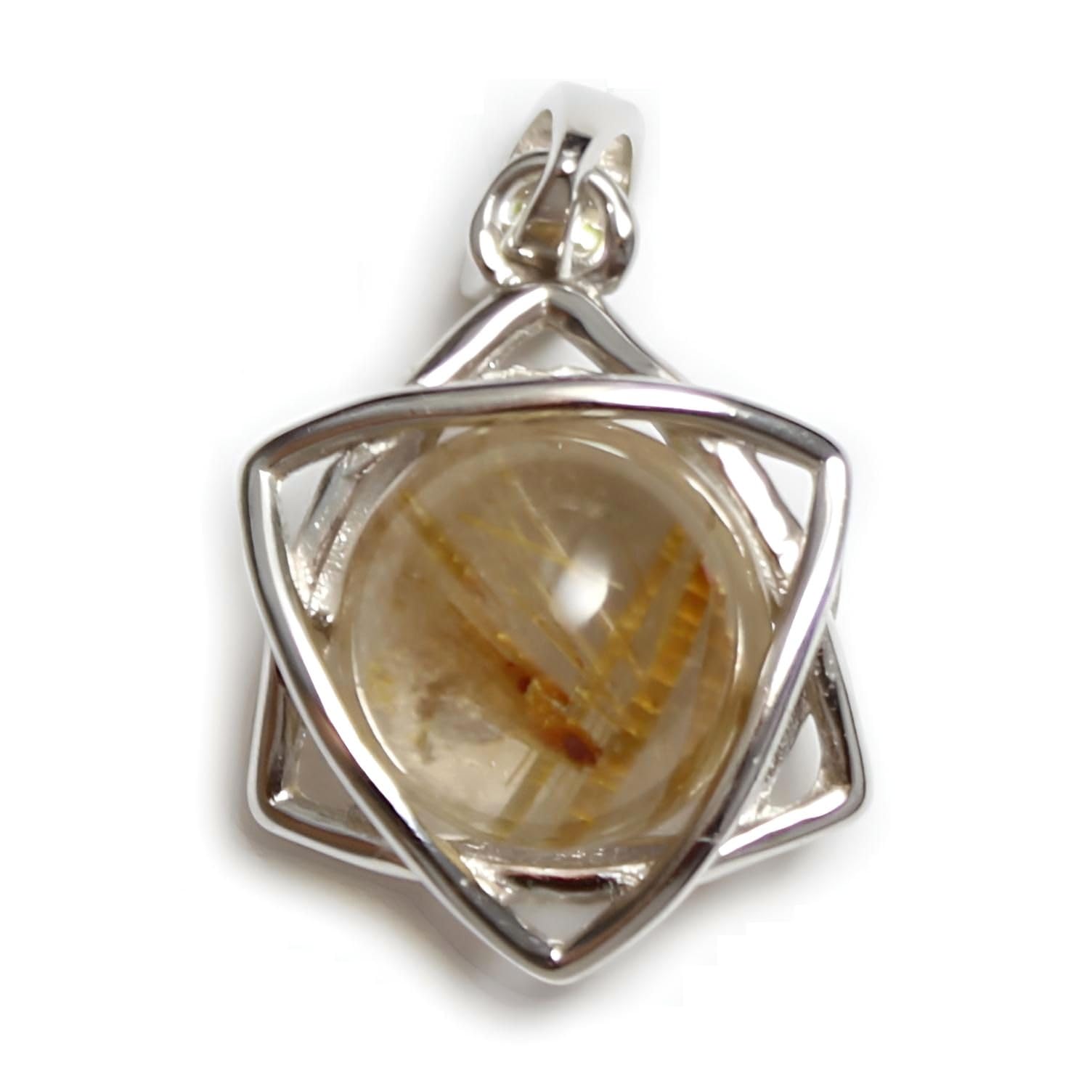 [Mizar] Кулон из рутилового кварца для женщин и мужчин, Гексаграмма, Стерлинговое серебро 925