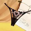 Love Heart Lolita Embroidered Lace-Up Thong - Plus Size Adjustable Sheer Anime Panties