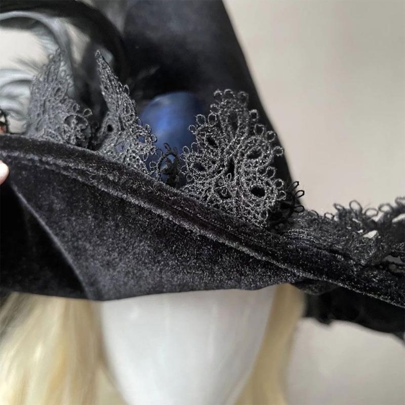 Witch Hat Feathered Witch Pointed Hat Magican Hat Halloween Witch Hat Wizard Hat Masquerad Halloween Witch Costume
