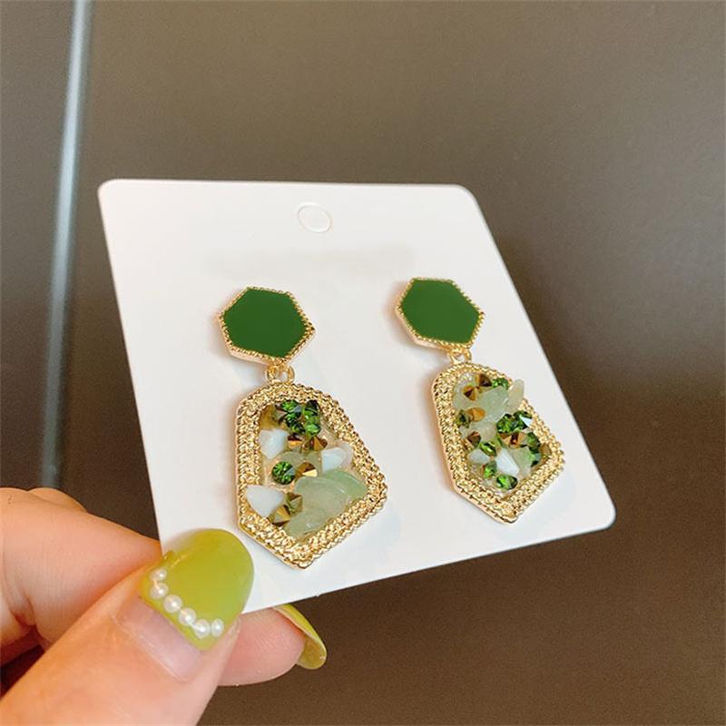 

Morandi French Natural Stone Crystal Rhinestone Enamel Geometry Drop Earring for Women European American Zircon Trend Gift