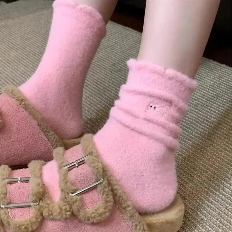 Autumn Winter Home Fluffy Socks Thickened Plush Warm Cute Cat Cozy Hairy Mink Velvet Floor Socks Soft Sleeping Socks