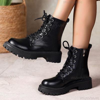 Damen Kurzstiefel 2026 Herbst/Winter Neu Weiches Leder Retro Britischer Stil Lässig Matcake Dicke Sohle Stiefel Lederstiefel