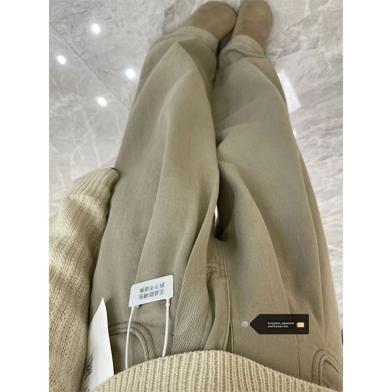 

Plus Size Fashion Stylish High Waist Crimp Khaki Wide Leg Denim Women Fall Plus Size Ladies Straight Mopping Pants Khaki Quality Edition] 2XL