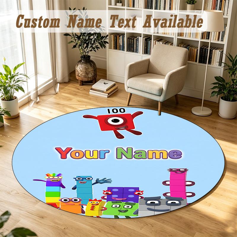 Round Rug Custom NameNumberblock Pattern Non Slip Carpet Home Floor Decor
