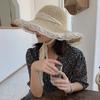 Women's Paper Grass Hat Korean Trendy Breathable Lace Bow Tie Hollow Fresh Windproof Bucket Straw Hat