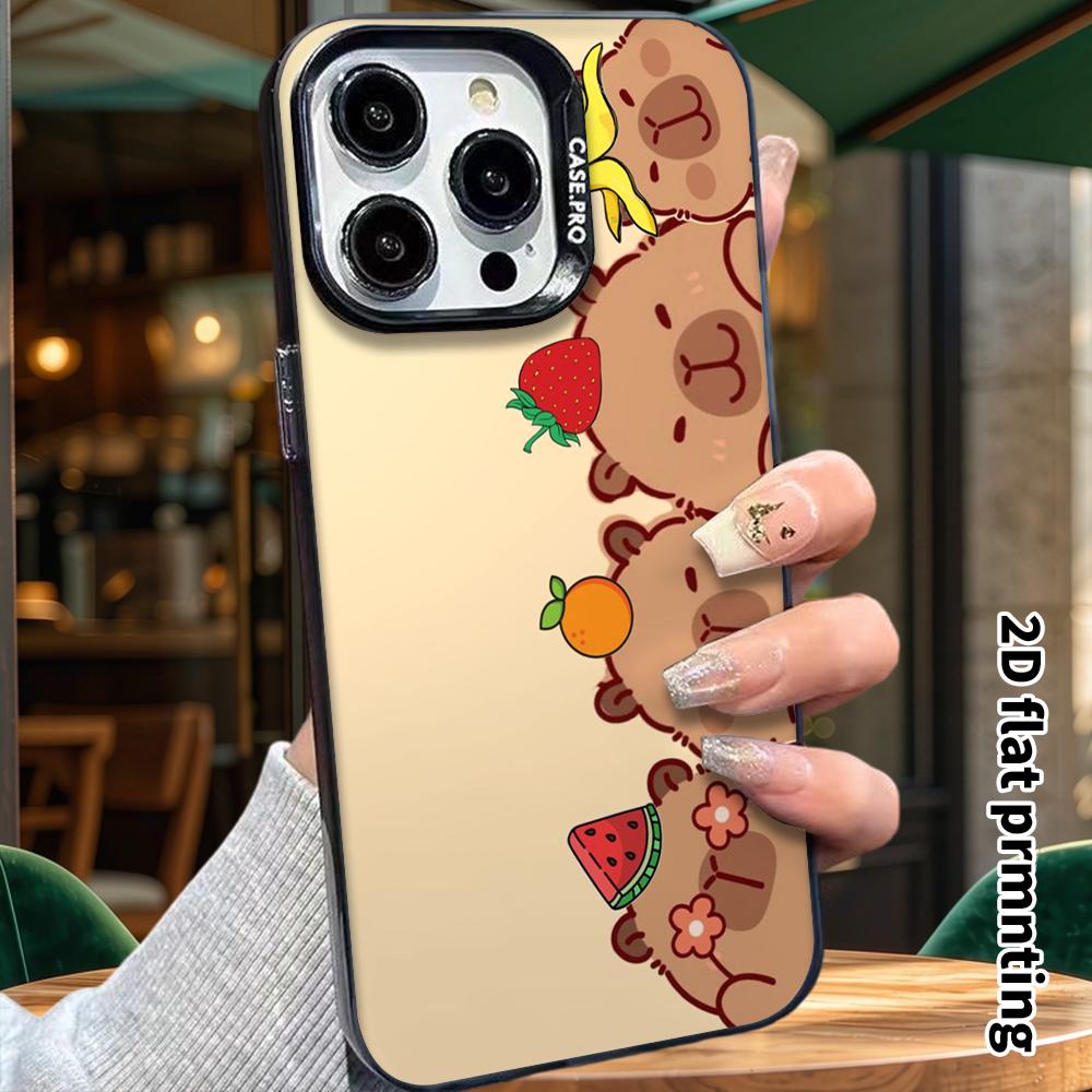 Phone Case: 2D Flat, Fits iPhone 18, 17, 16, 15, 14, 13 Pro, Color Silver Protective Case, Couple Style, Fruit Capybara, Christmas and Halloween Gifts