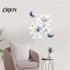 Translucent Floral Stickers for Windows Ink-Washed Blue Wall with Butterflies, Delicate Lily Peel And Stick Durable Outdoor Balcony Decals Living Room