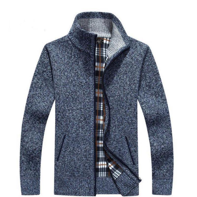 2026 AutumnWinter Sweater Cardigan Men s Thick Warm Loose Large Size Stand-up Collar Zipper Fashion Knitwear M синий 2540₽