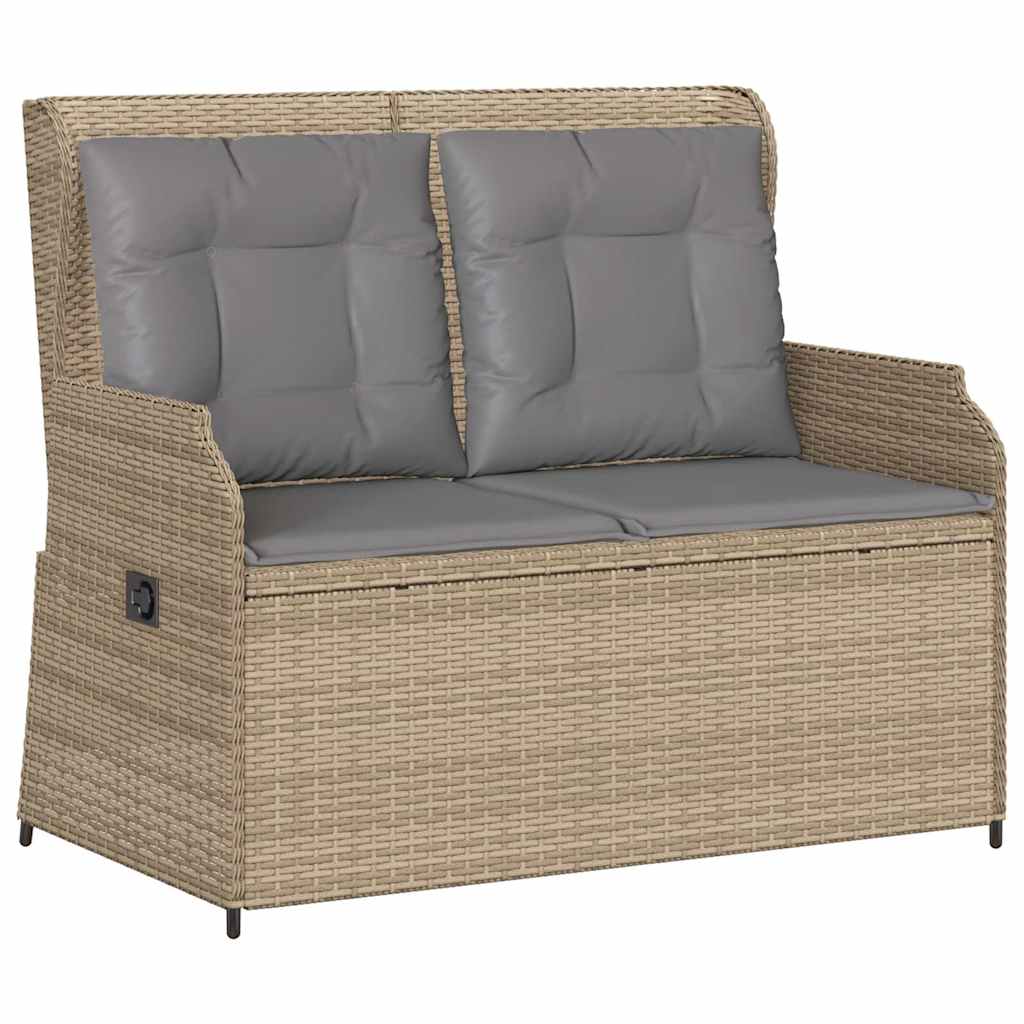 Vidaxl Banco de Jardín Plegable con Cojines, Beige, Ratán Sintético