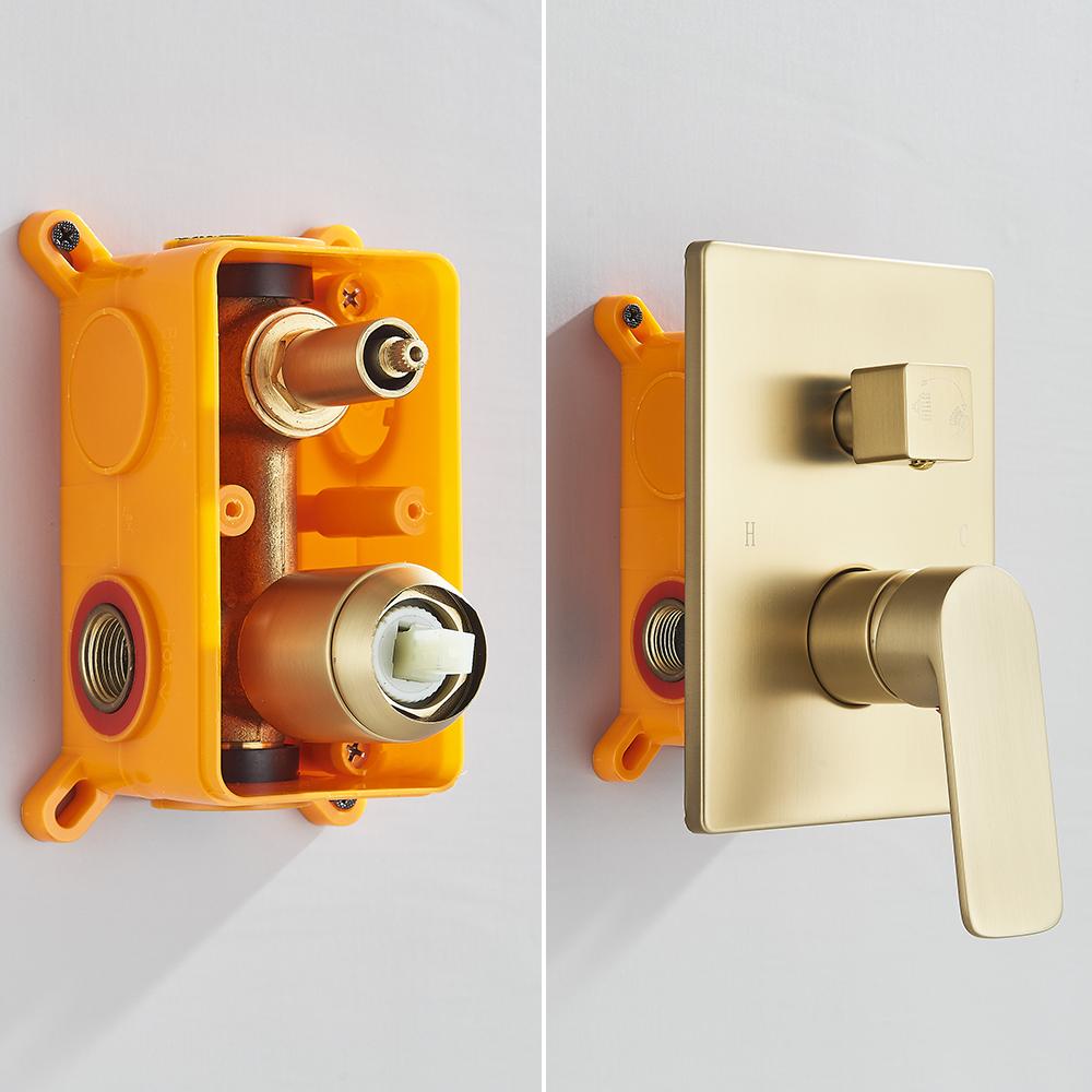 POIQIHY Brushed Golden Shower Faucets Wall Mount Concealed Shower Set Rainfall Bath Shower Mixers 2 Ways Bathroom Mixer Tap