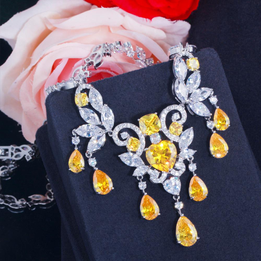 Set de cercei colier cu ciucuri de lux alb auriu CMM Set de bijuterii cu zirconiu în stil boem