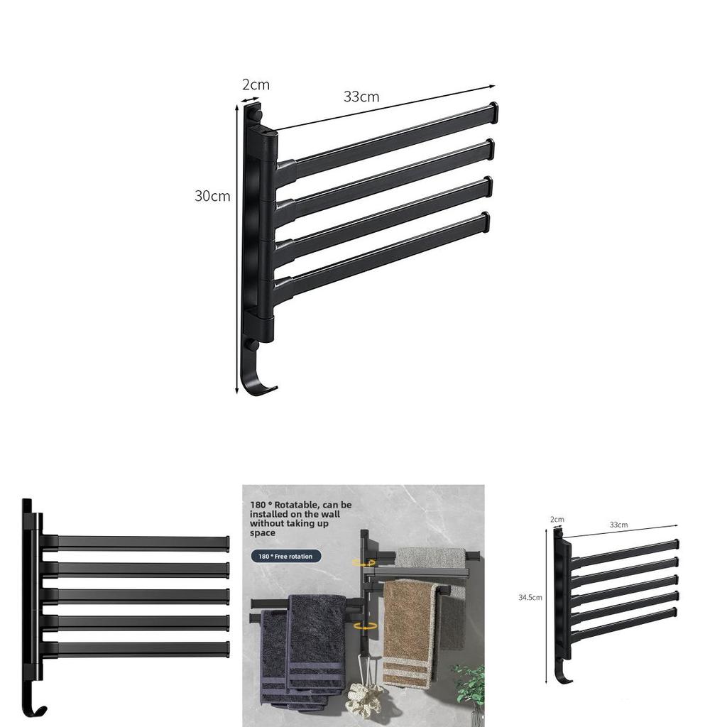 Modern Plastic Adhesive Hook Rack With Rotating Towel Bar For Bathroom And Dorm Use