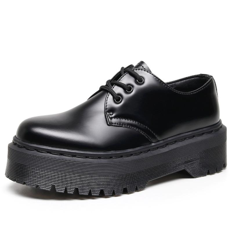 

1 thick bottom hole, small leather shoes women s low-top leather British round head casual versatile muffin bottom short boots 34