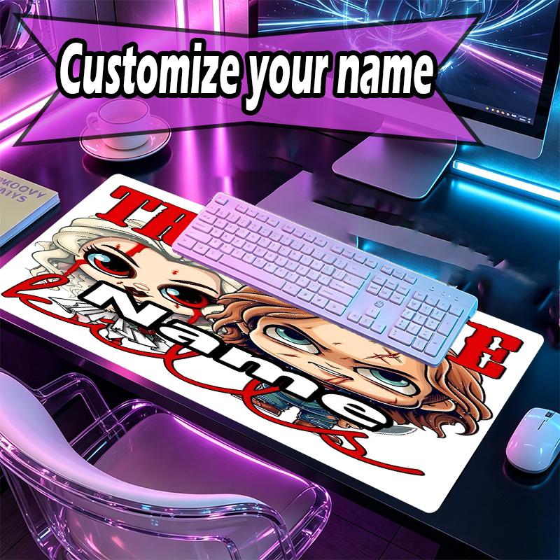 Custom Name Personalized Bride of Chucky Pattern Mousepad, Laptop PC Desk Mat, Decorative Desk Mat for Home Keyboard Pad Gift