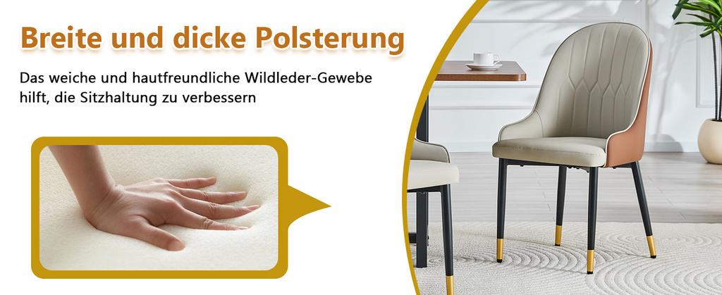 Set of 2 PU Chairs in Warm Grey and Brown, Lightning Pattern Backrest, Thickened Elastic Padding, Metal Frame. Ideal for Kitchens, Cafés, Spaces.