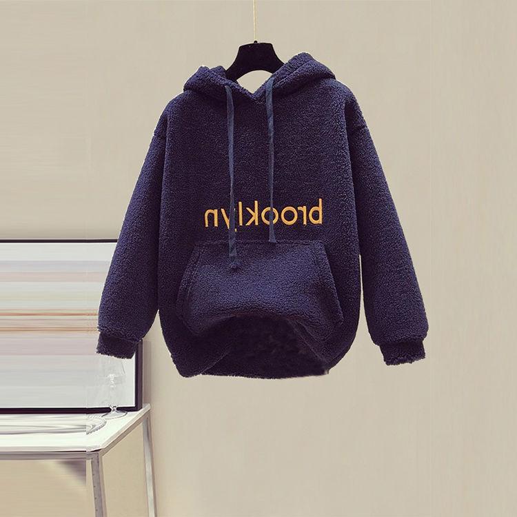 Women's Korean-Style Fleece-Lined Sweatshirt & Nine-Point Wool Pants Set
