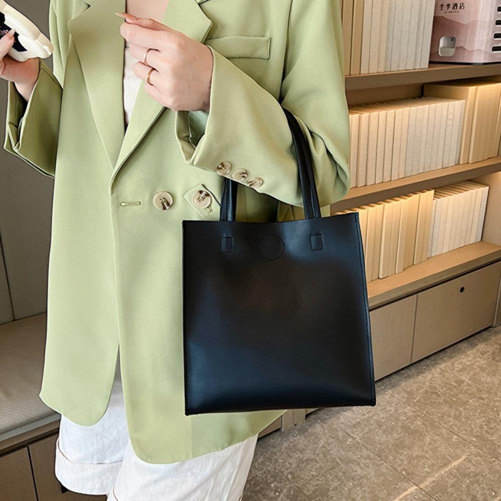 Solid Color Soft PU Tote Bag Korean Style Single Shoulder Bag Casual Women Handbag  Ladies