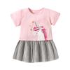 Girl Pink Pleated Dress Baby Short Sleeve Fashionable Skirt Children's Summer Clothing Children's Unicorn Princess Dress