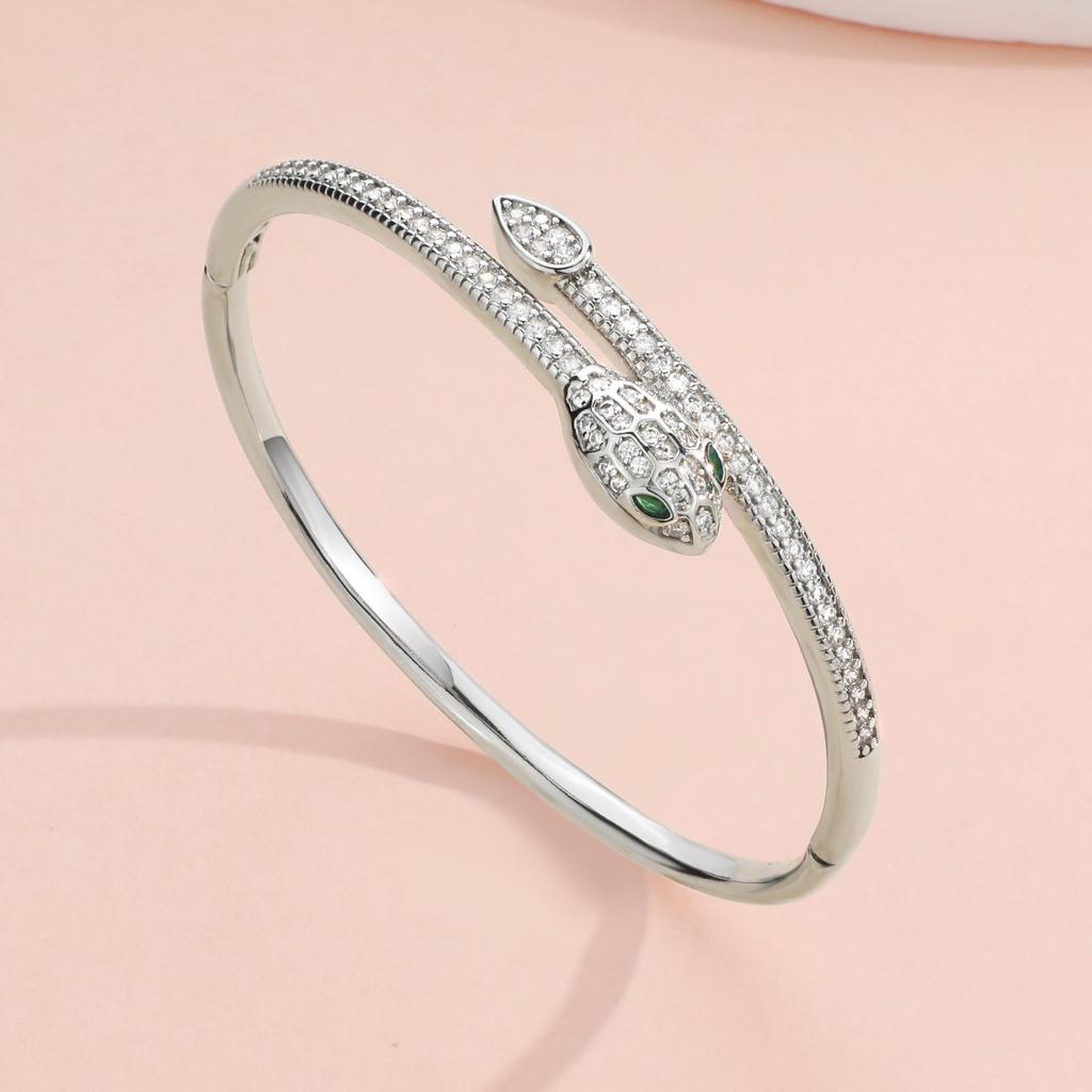 18K Gold Snake-shaped Zirconia Bracelet - European & American Design, Luxurious High-end Jewelry
