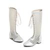 Stylish Summer Tall Boots Knee High Women Square Toe Lace Up Mesh Gladiator Sandals Block Low Heel Zipper Shoes
