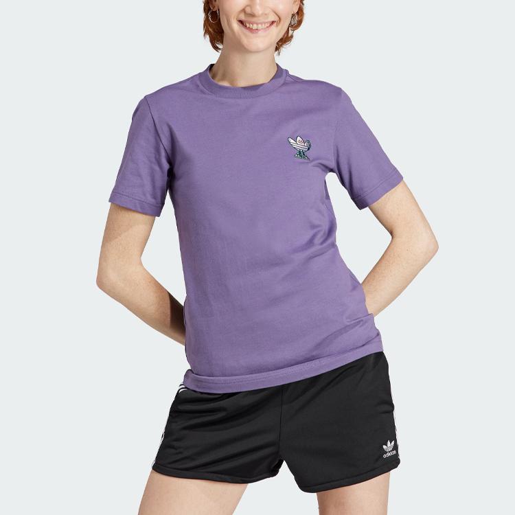 Adidas Originals Graphic Tee Cartoon Logo Print Sports Round Neck Short Sleeve T-Shirt Women Tops Tech-Purple IN4126