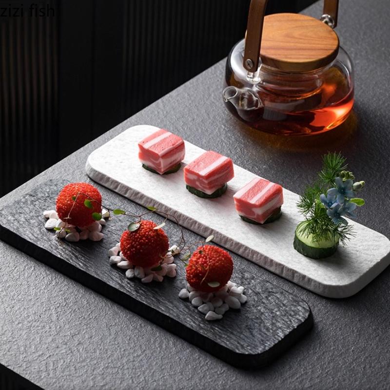 Stone Patterned Rectangular Flat Plate Sushi Plates Sashimi Plate Dining Plates Dim Sum Dish Fruit Dish Snack Bowl Dim Sum Dish