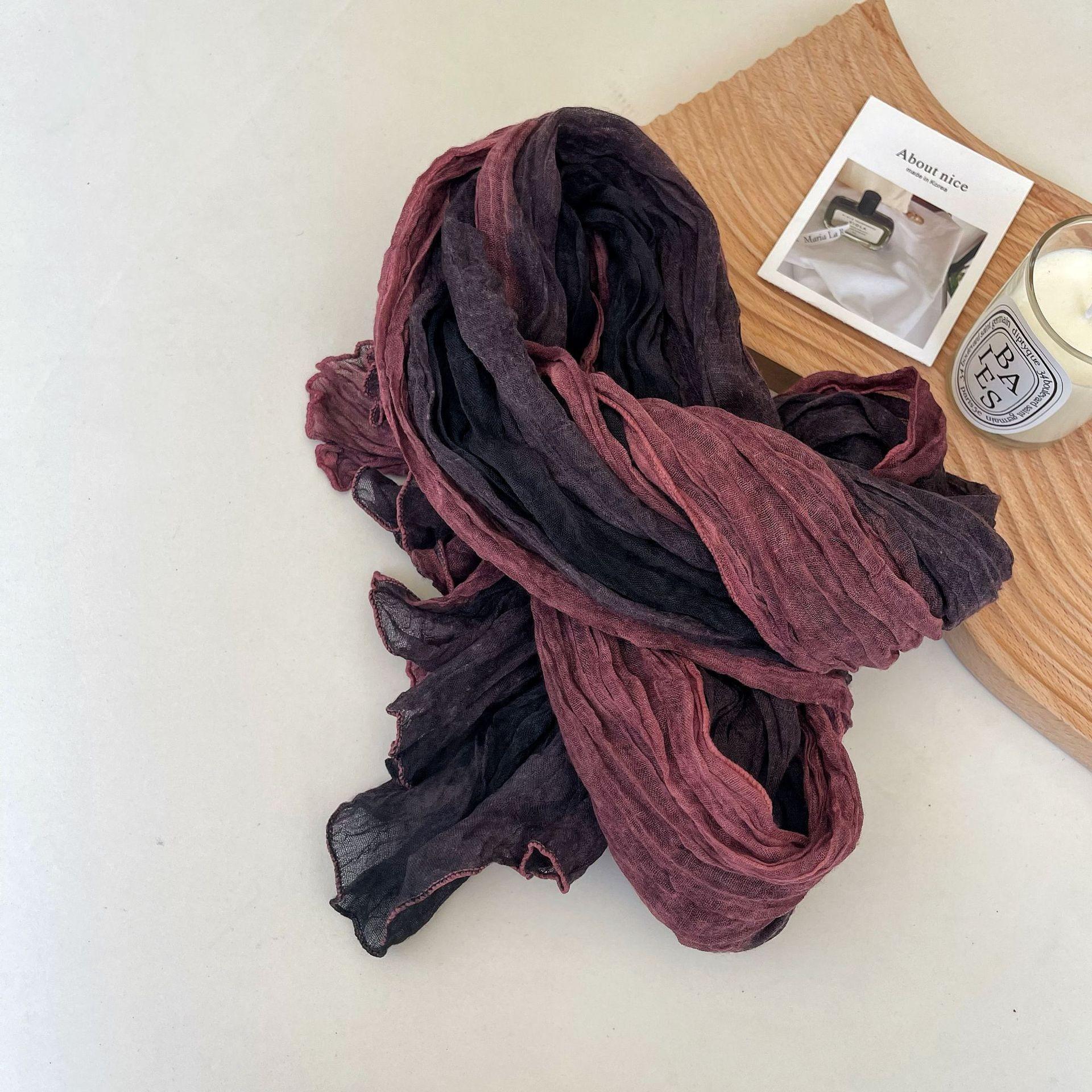 Women s Cotton and Hemp Scarf Gradient Blue Scarf Retro Printed Women s Long Scarf