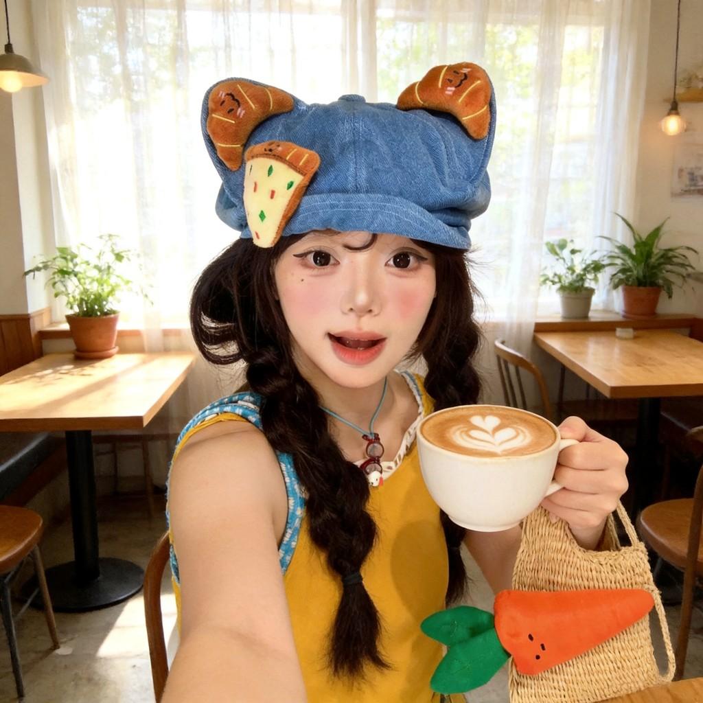Cat Ear Beanie Hat For Women Cotton Cute Cartoon Adjustable Beret Fashion Accessory Summer Winter