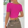 Women Sexy Twist Ruched Deep V Neck Short Sleeve Cropped Top