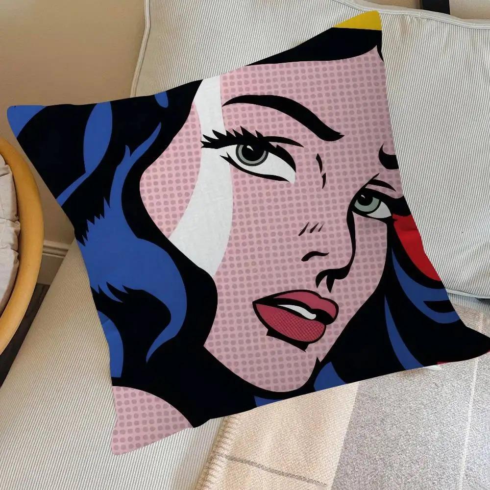 1 Pc Pop Art Comic Girl Cushion Cover Retro Abstract Throw Pillow Case For Sofa Living Room Cafe Decor Colorful Pillowcases