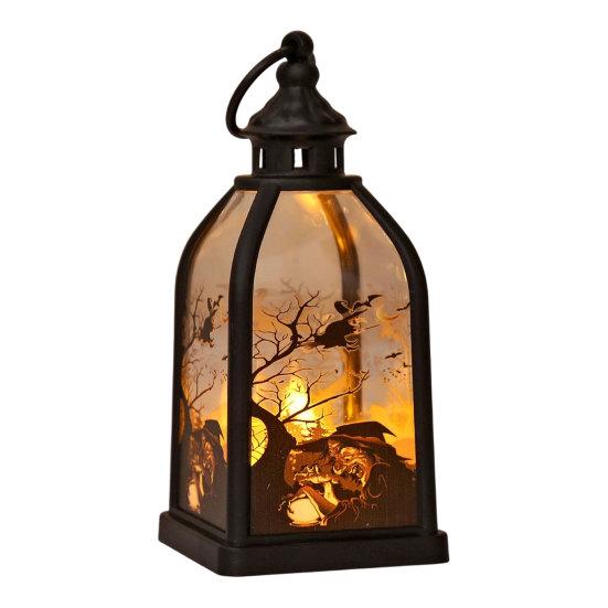 jijijing Halloween Candle Lantern, Decorative Spooky Witch Skeleton Pumpkin Tabletop Light for Haunted House, Front Porch, Gothic Home Party Decor