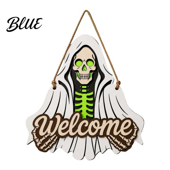 Halloween Hanging Wooden Horror Grim Sign Skeleton Spooky Sign Welcome Door Hanger Reaper Dark Style Ornament Plaque for Front