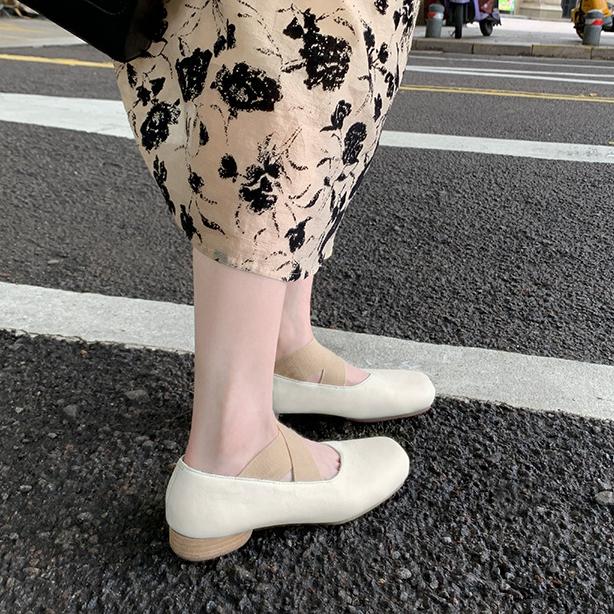 Heels Women Shoes Leather Mary Jane Single Shoes Retro Cross Strap Square Head Comfortable Thick Heel High Heel Ballet Shoes