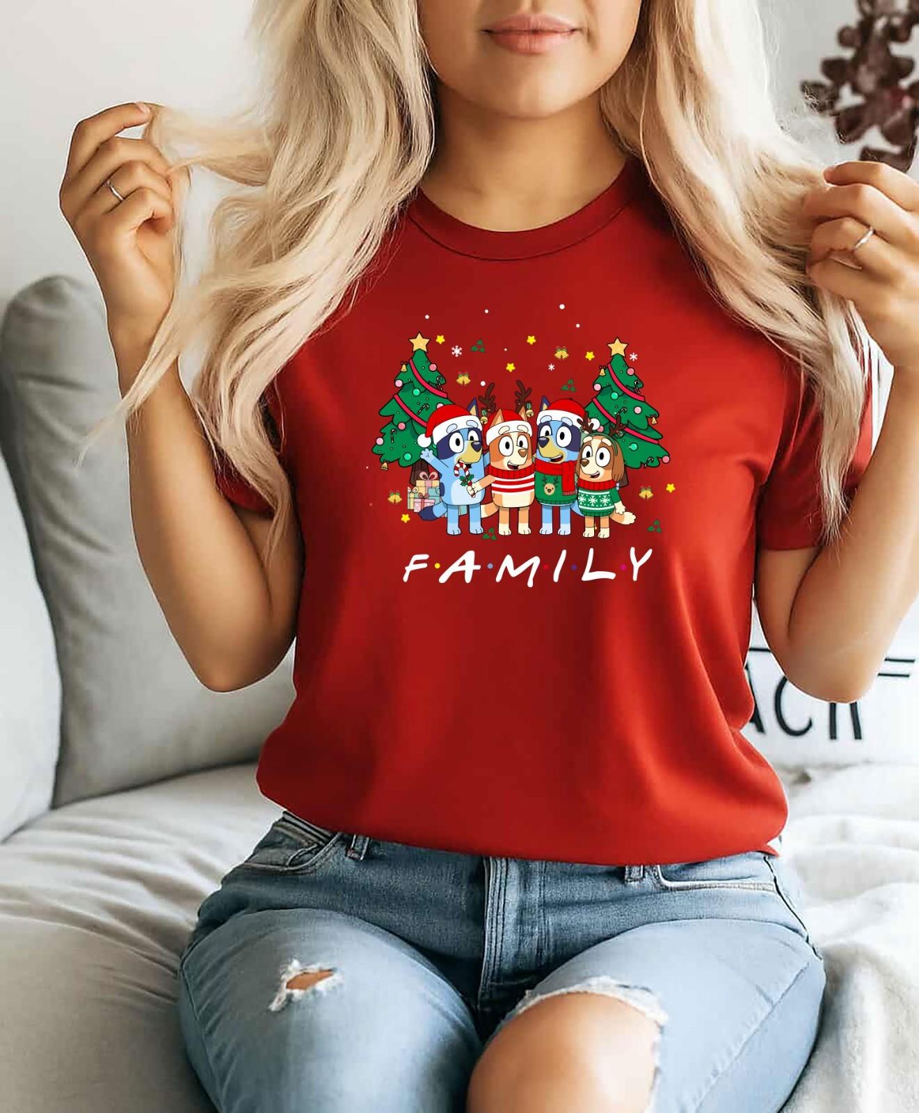 Christmas T-Shirt Mens Womens Tees Top Novelty Funny Santa Reindeer Xmas Gift Top, Bluey Christmas 3XL