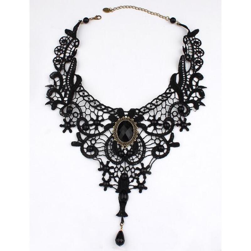 Gothic choker lace necklace women's neck chain simple exaggerated black collarbone chain fake collar handmade jewelry