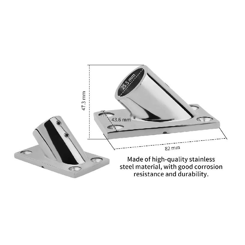 22/25mm Tube Pipe Base 45° Marine 316 Stainless Steel Rectangular Base Handrail Fittings Accessories Boat Hardware