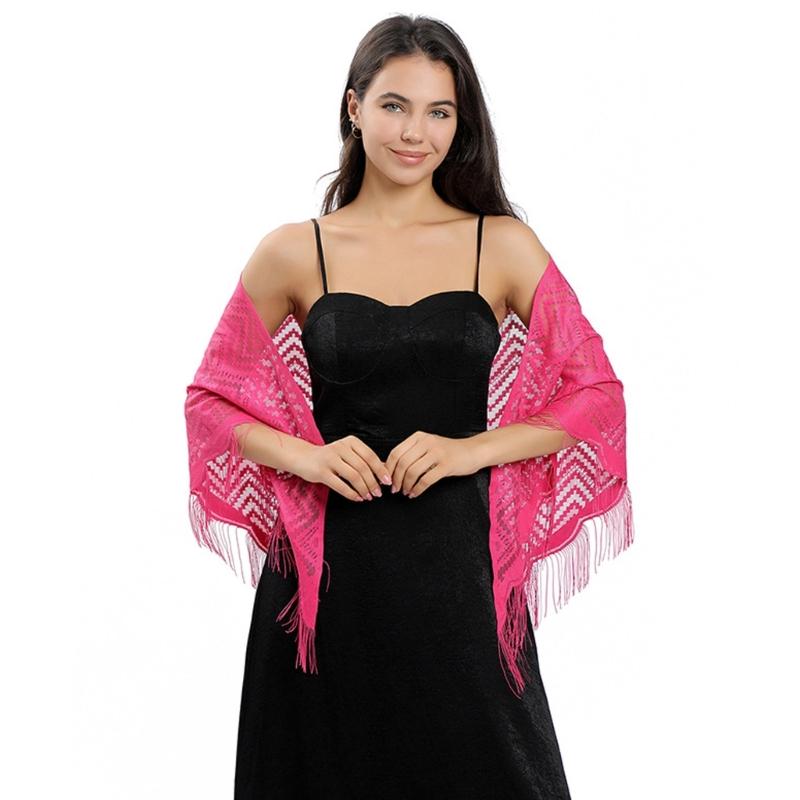 Women's Triangle Lace Shawl with Tassels Waved Shoulder Wrap Shawl Scarf for Bridal Gowns and Evening Parties