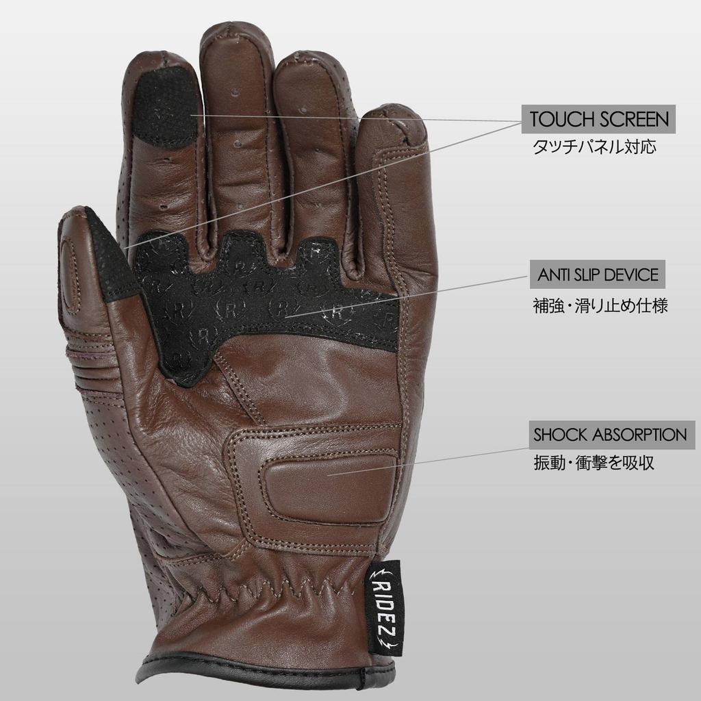 RIDEZ Genuine Leather Motorcycle Protective Smartphone Cowhide Leather All Brown Retro American Gloves, Compatible, Men's Gloves, Season, Spring,