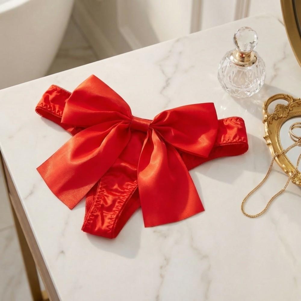 Underwear Bowknot Briefs Women Traceless Big Bow Underpants Cute Bow Ice Silk Panties  Ladies