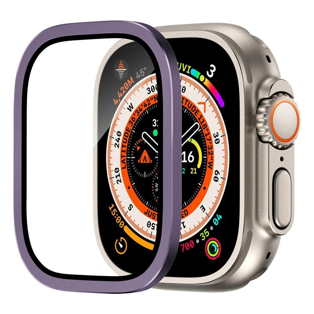 Tempered Glass For Apple Watch band ultra 49mm Screen Protector Anti-Scratch Glare HD Full Film Metal Bumper iWatch Ultra 49mm