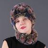 Rex Rabbit Rose Hat and Flower Scarf Set Specializing In the Production of Rex Rabbit Scarf Hat Two-piece Adult Hat